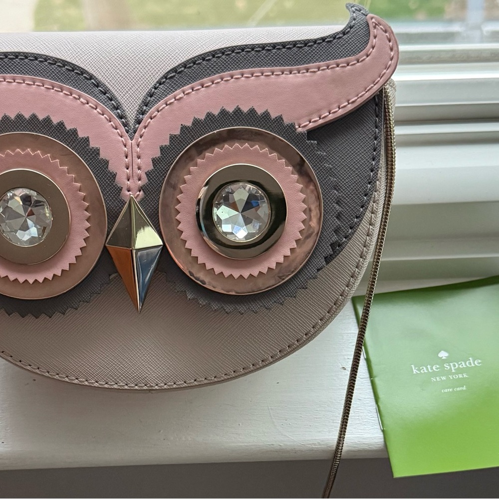 Kate Spade Pink and Gray New York Blaze a Trail Owl Crossbody Bag